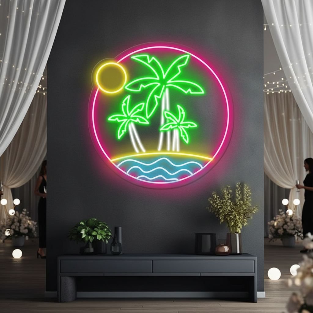 Round  Palm Tree Beach Neon Sign Summer Led Neon Sign