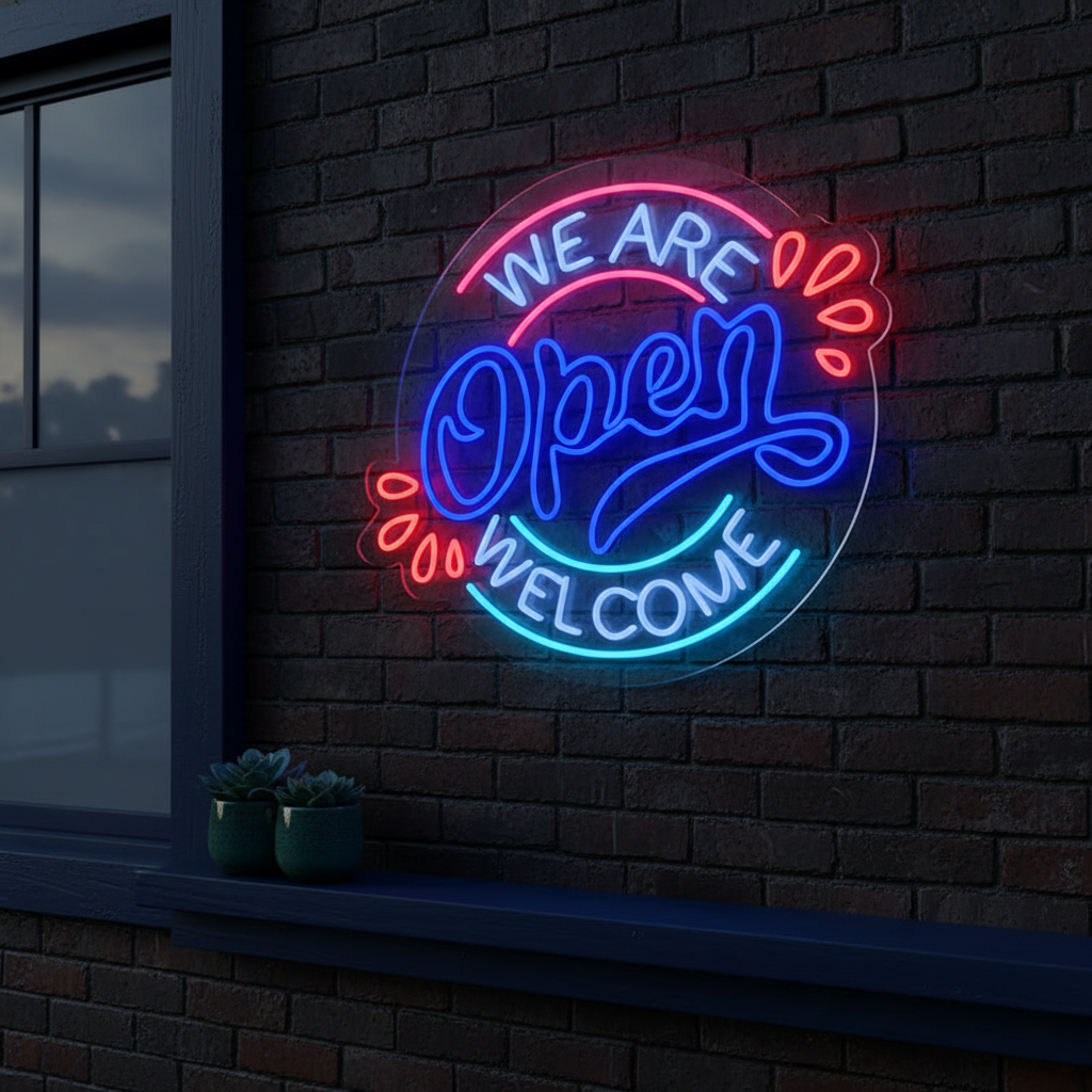 We Are Open Welcome Neon Sign Shop Decor Sign