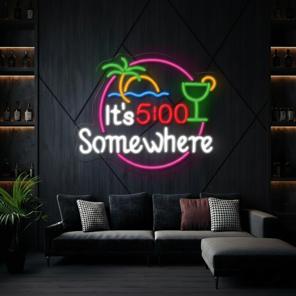 It's 5 O'clock Somewhere Led Neon Sign Bar Decor Led Sign Light