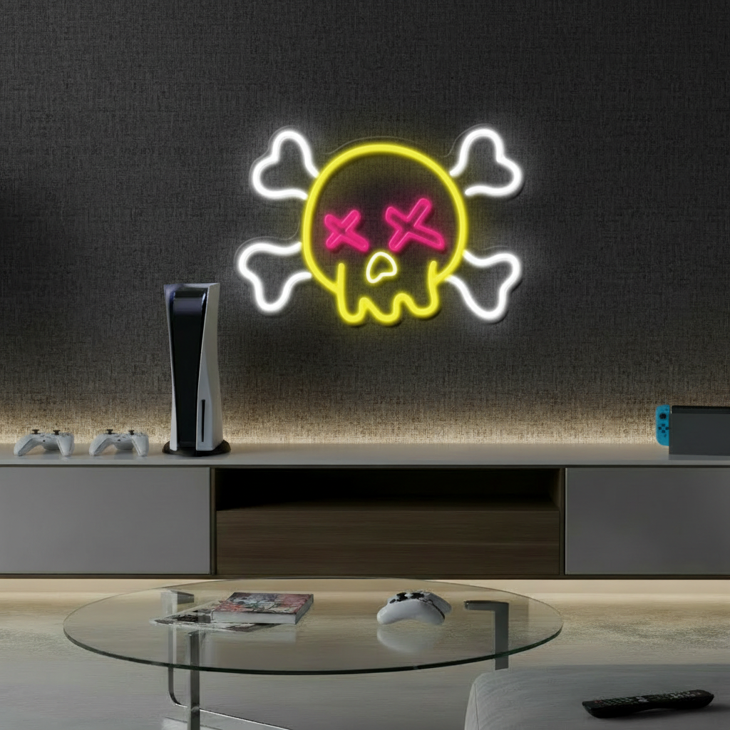 Skull and Bones Halloween Neon Sign