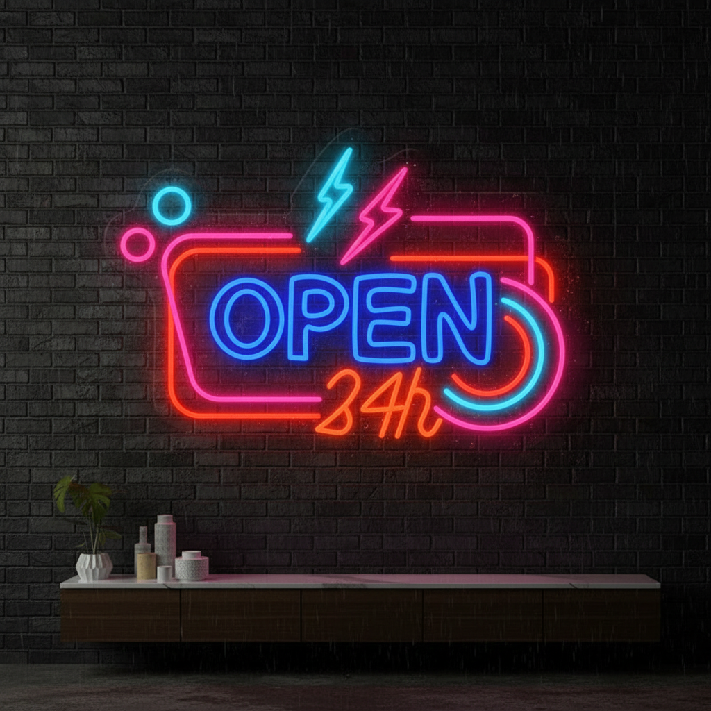 24H Open Neon Sign Led Shop Decor Sign