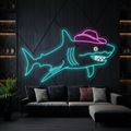 Shark Cowboy Neon Sign Wall Art for Bar Pub Bedroom Decor
