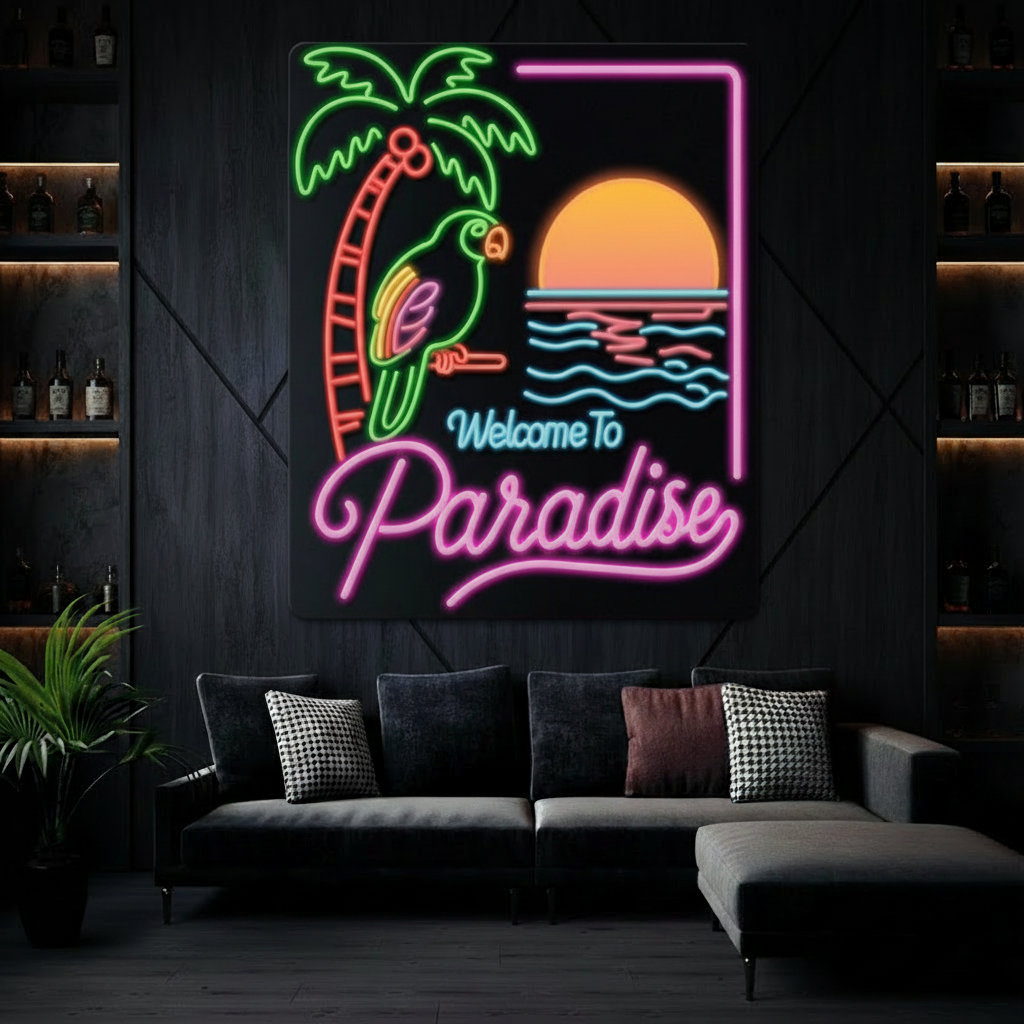 Welcome to Paradise Neon Sign Summer Party Decor Sign
