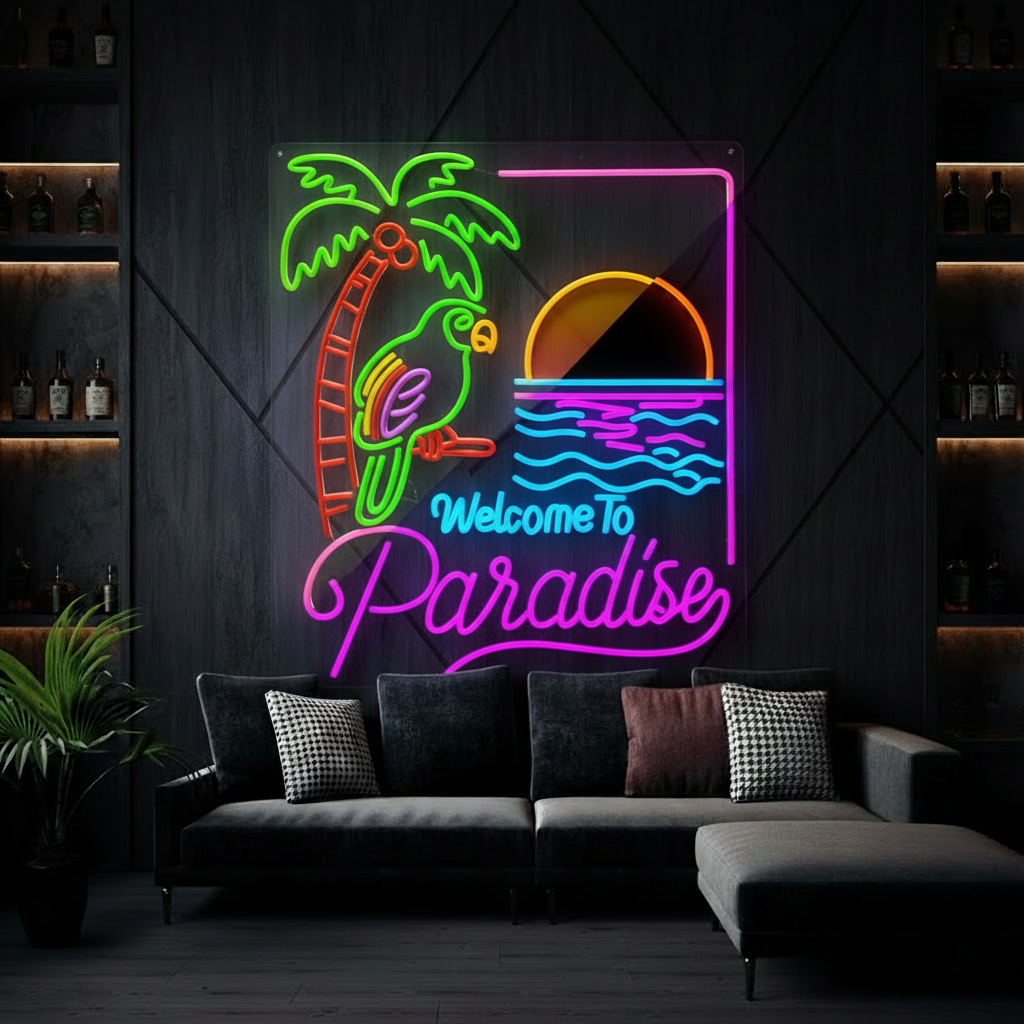 Welcome to Paradise Neon Sign Summer Party Decor Sign