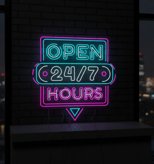 24 Hour Open Led Neon Sign Shop Decor Sign