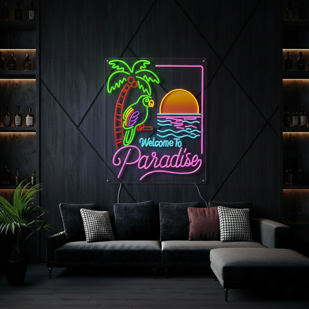 Welcome to Paradise Neon Sign Summer Party Decor Sign