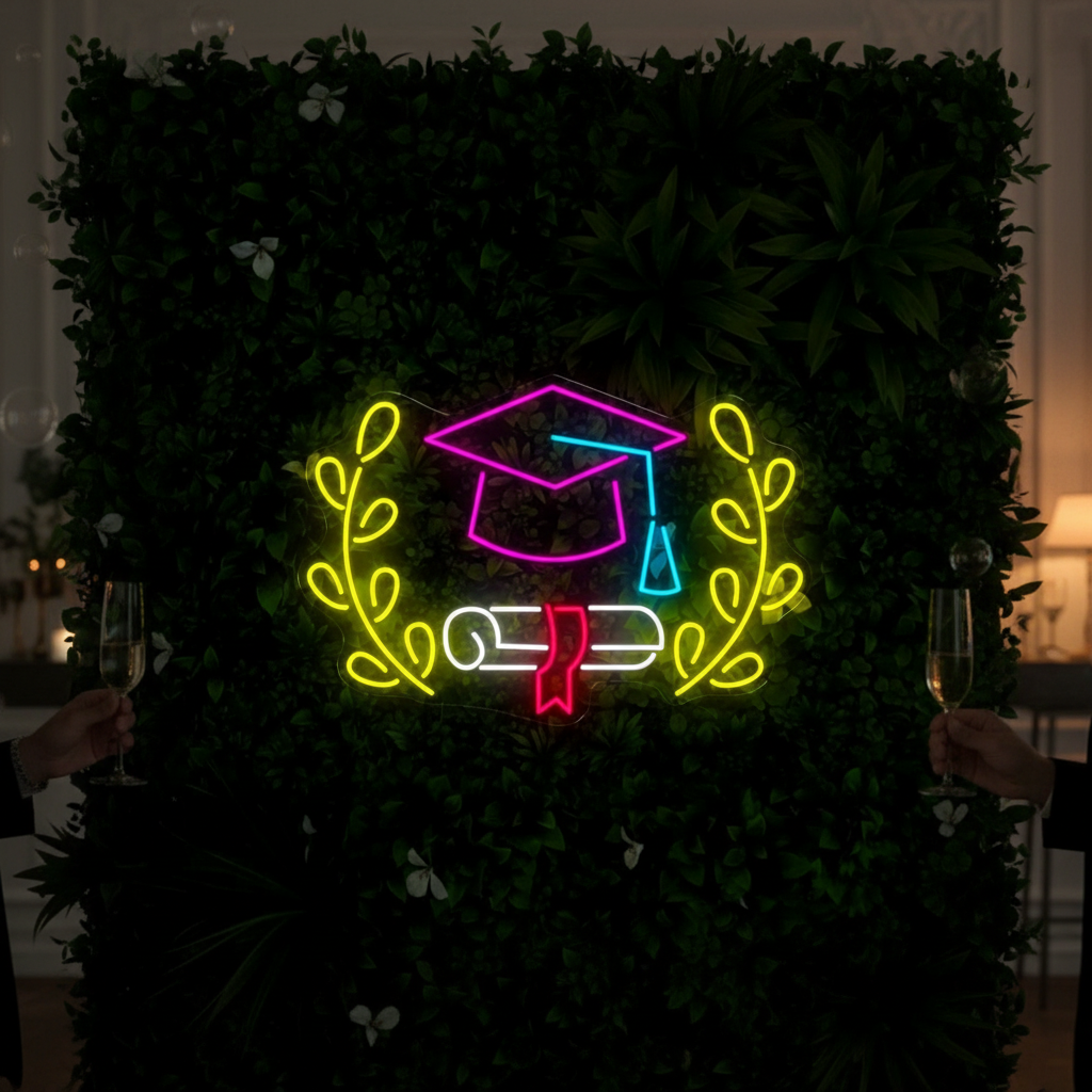 Book Graduation Cap  Flower Led Neon Sign