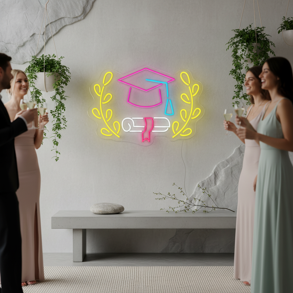 Book Graduation Cap  Flower Led Neon Sign