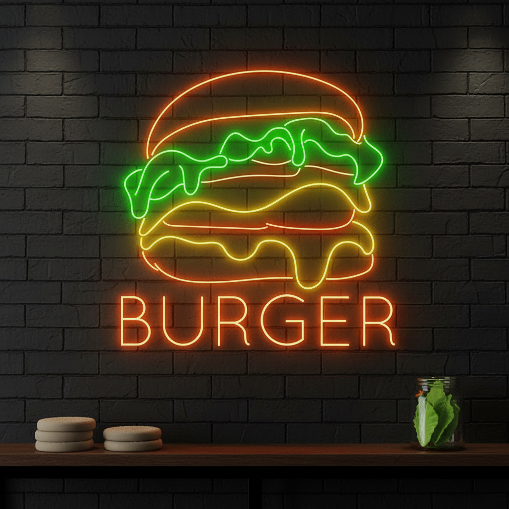 Burgers Restaurant Neon Sign Shop Wall Decor Art Sign