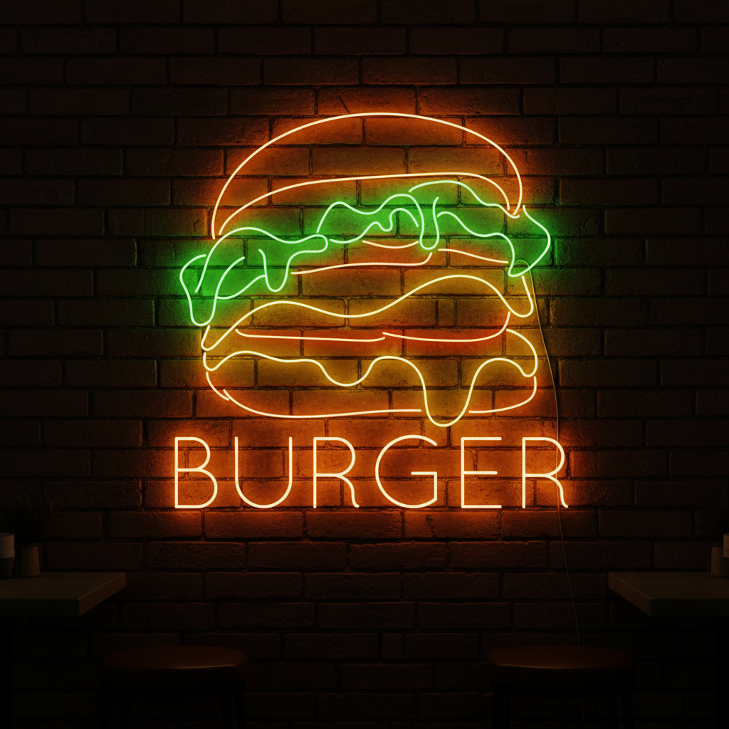 Burgers Restaurant Neon Sign Shop Wall Decor Art Sign