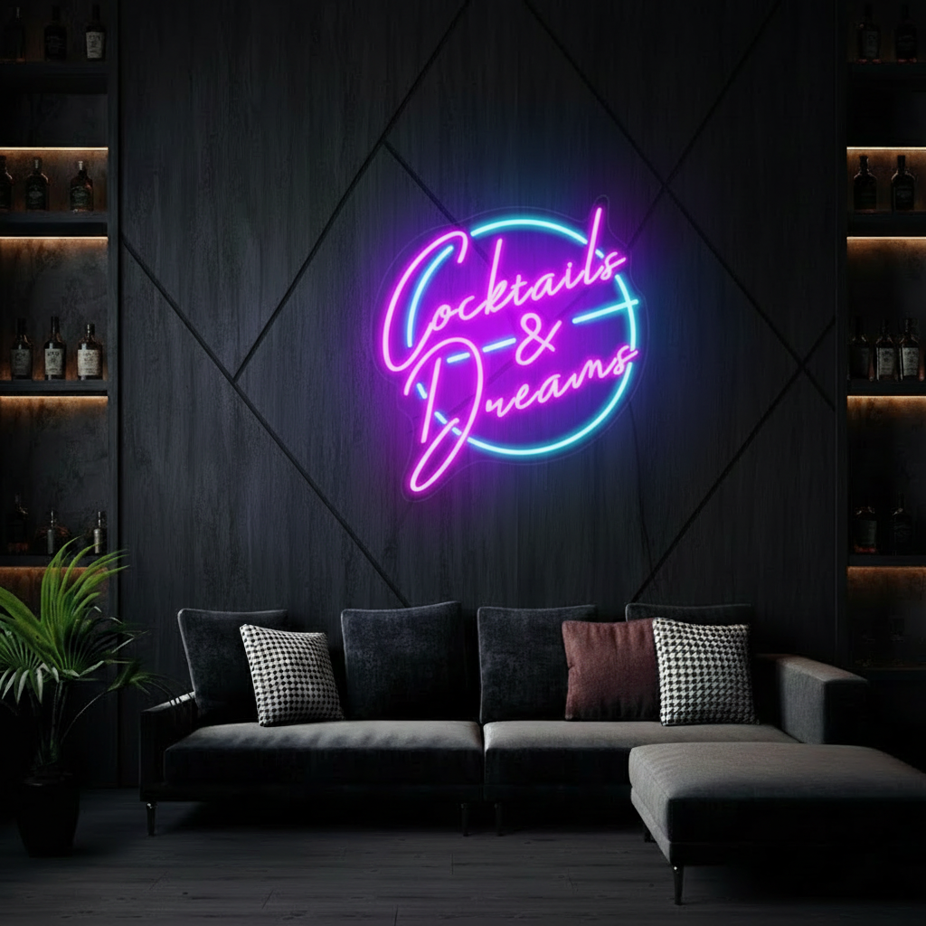 Cocktails and Dreams Neon Sign Bar Wall Decor Sign