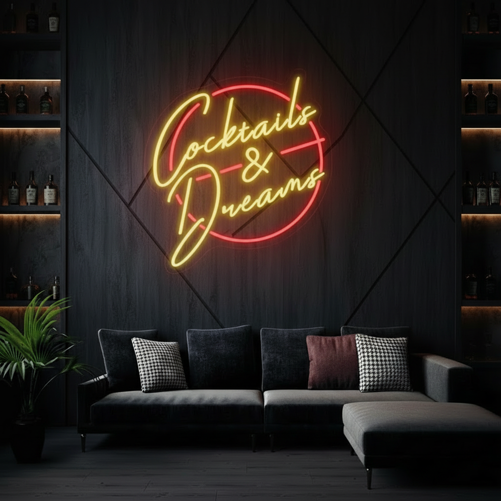 Cocktails and Dreams Neon Sign Bar Wall Decor Sign