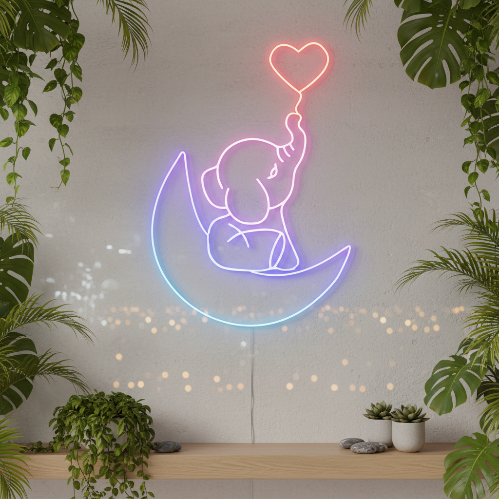 Elephant in the Moon Neon Sign Kids Room Decor