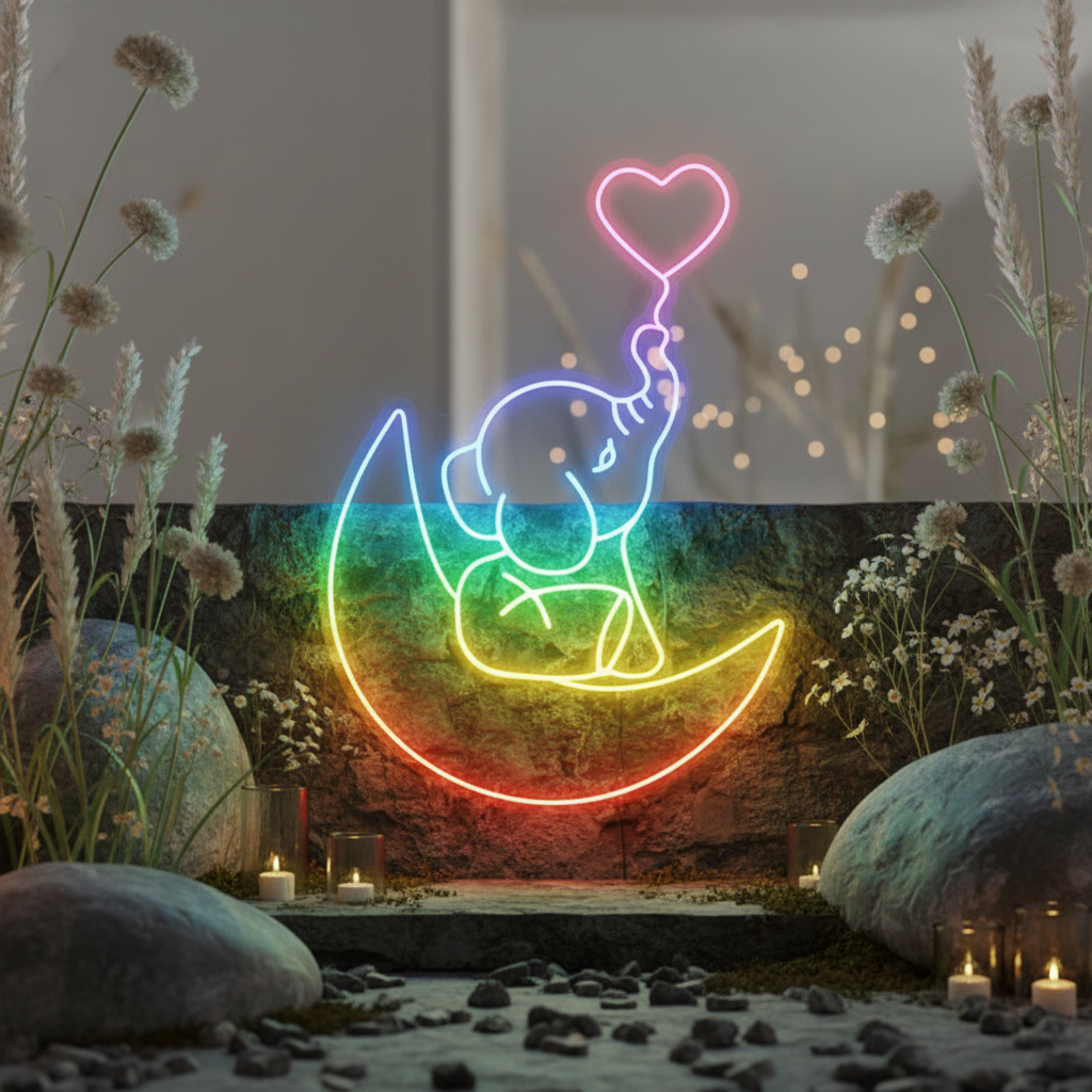 Elephant in the Moon Neon Sign Kids Room Decor