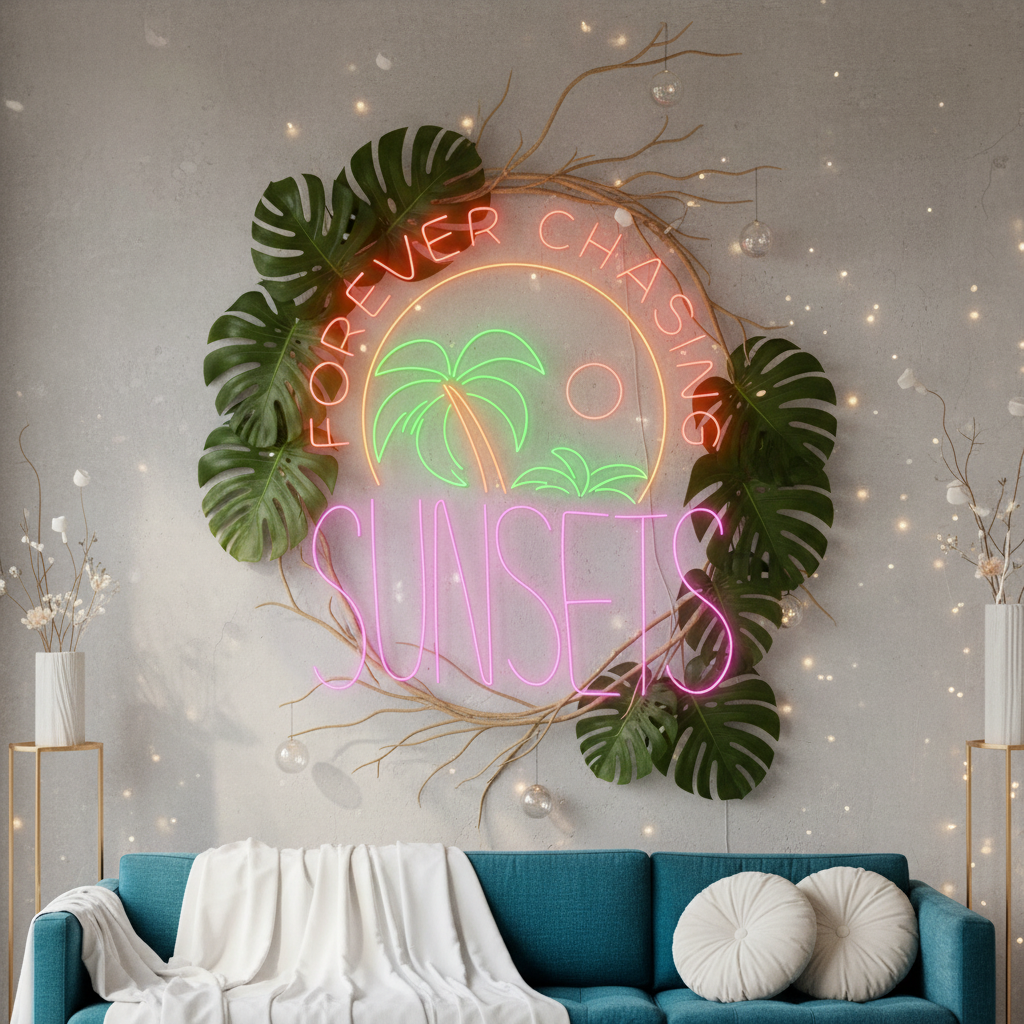 Forever Chasing Sunsets Palm Tree Neon Sign Custom Neon Sign