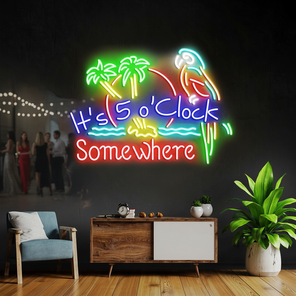 It's 5 O'clock Somewhere Neon Sign Shop Home Wall Decor Sign