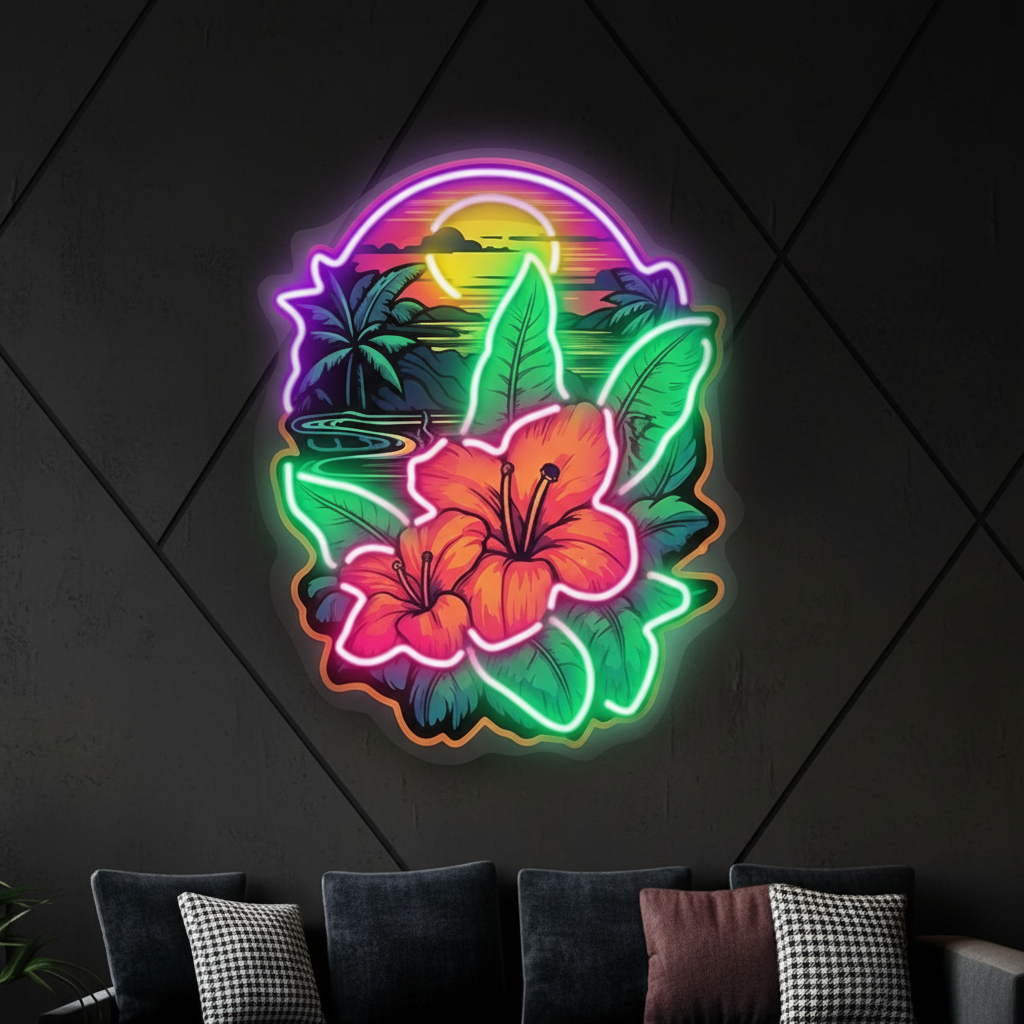 Sunset and Flower Led Neon Sign Palm Neon Sign