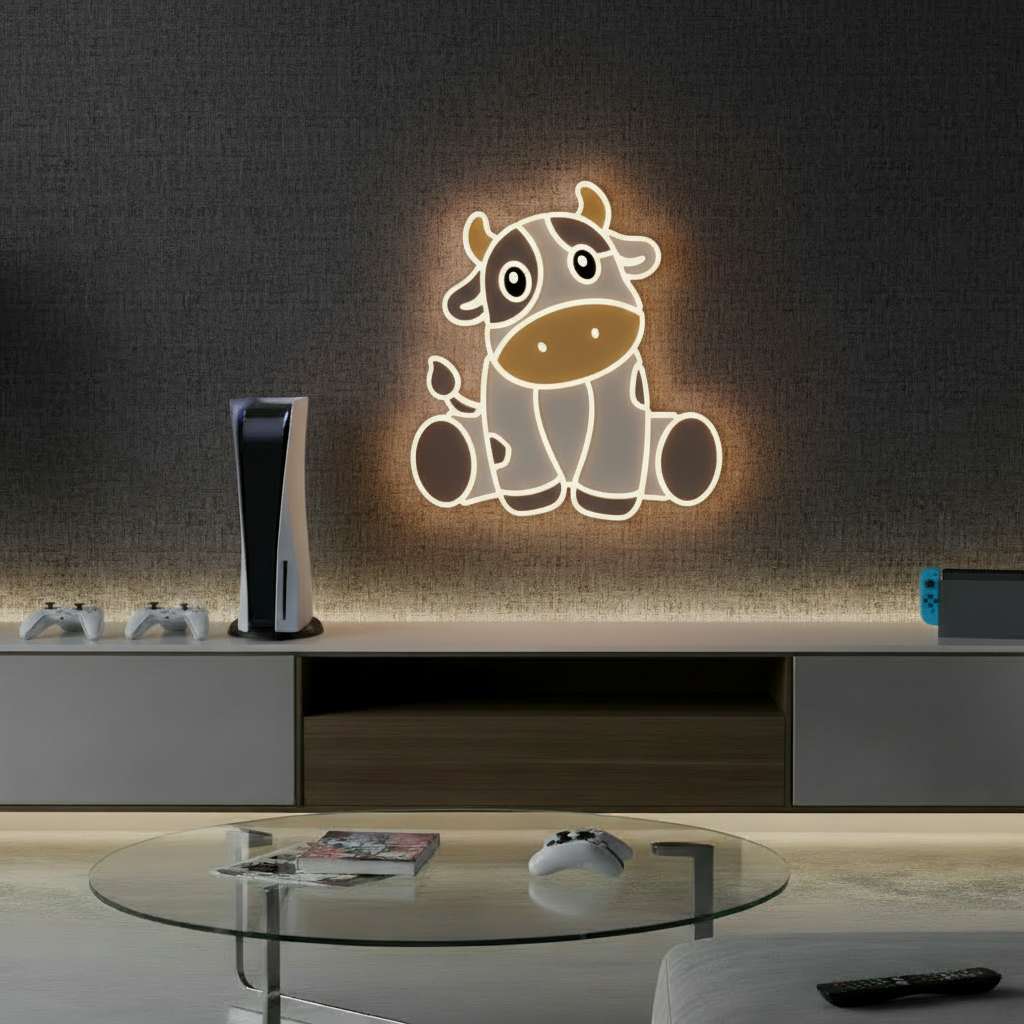Cute Cow Light Sign Kids Room Decor Sign