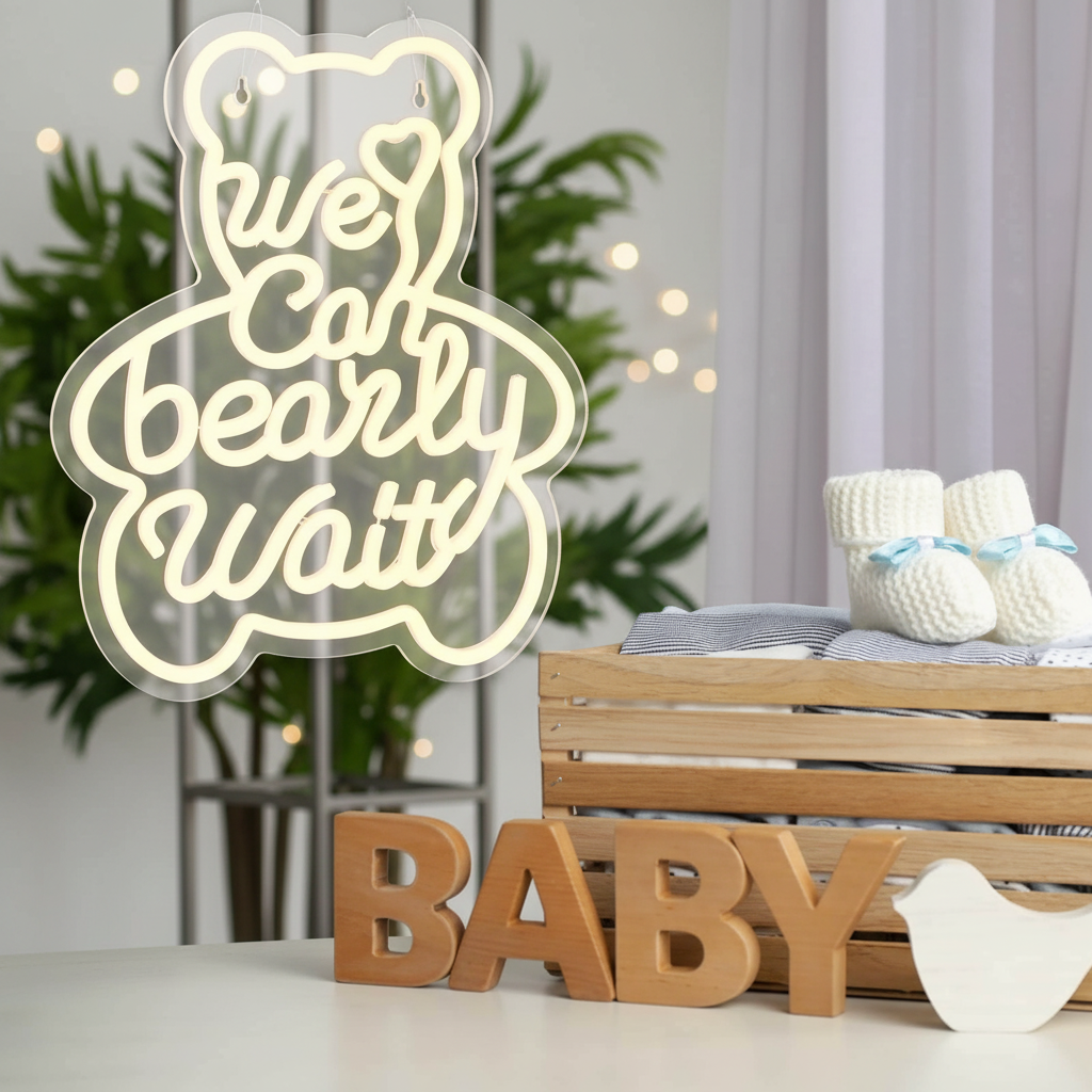 We Can Bearly Wait Neon Sign for Baby Shower Birthday Party Decor