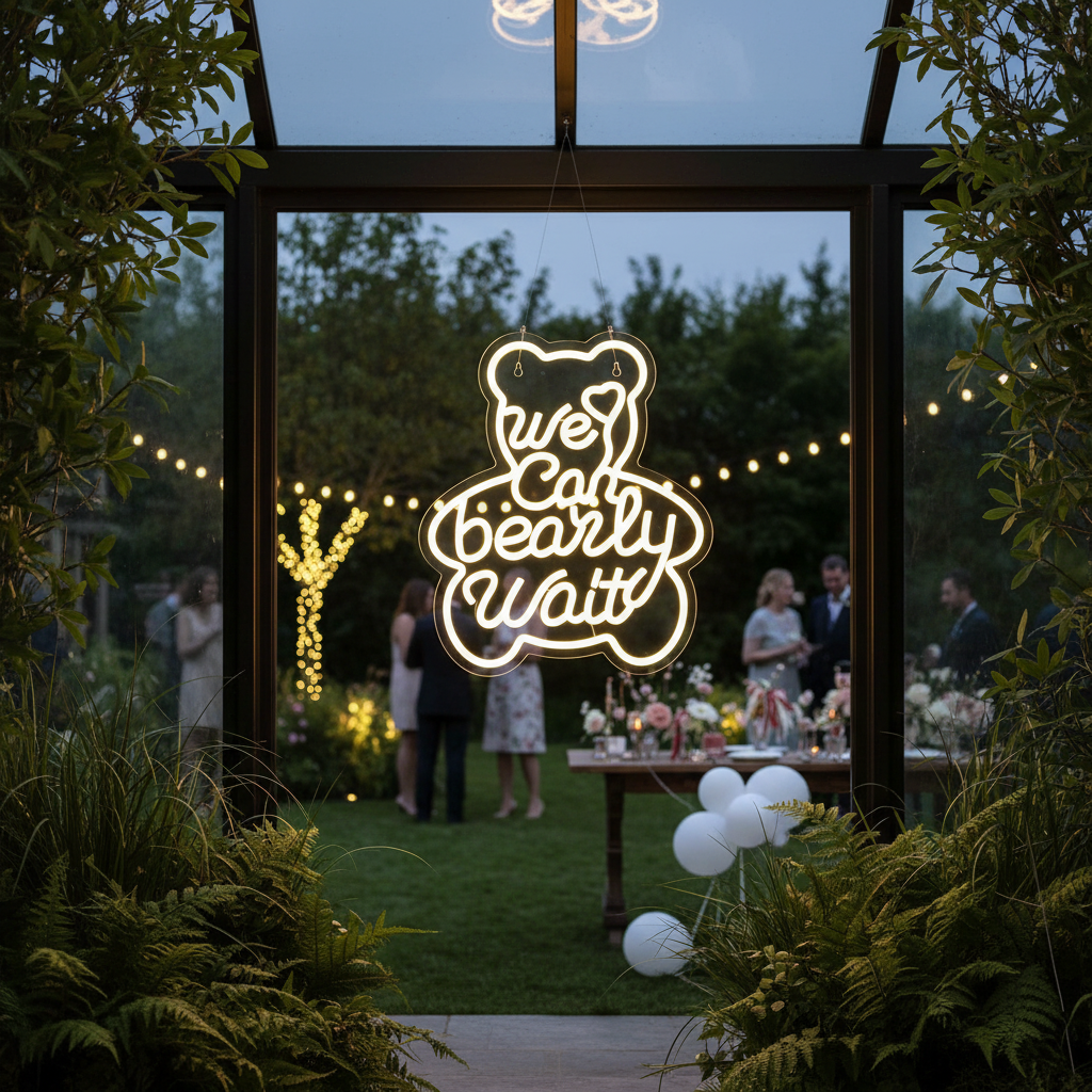 We Can Bearly Wait Neon Sign for Baby Shower Birthday Party Decor