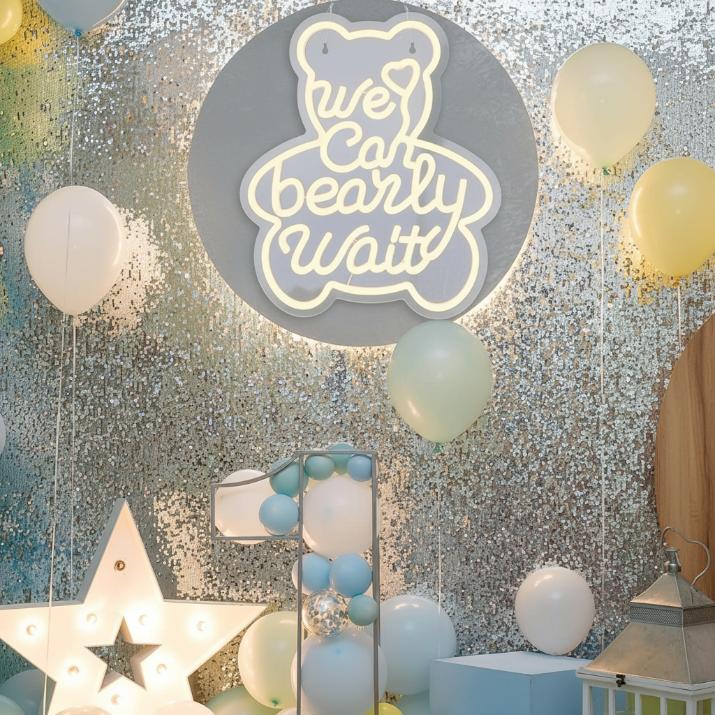 We Can Bearly Wait Neon Sign for Baby Shower Birthday Party Decor