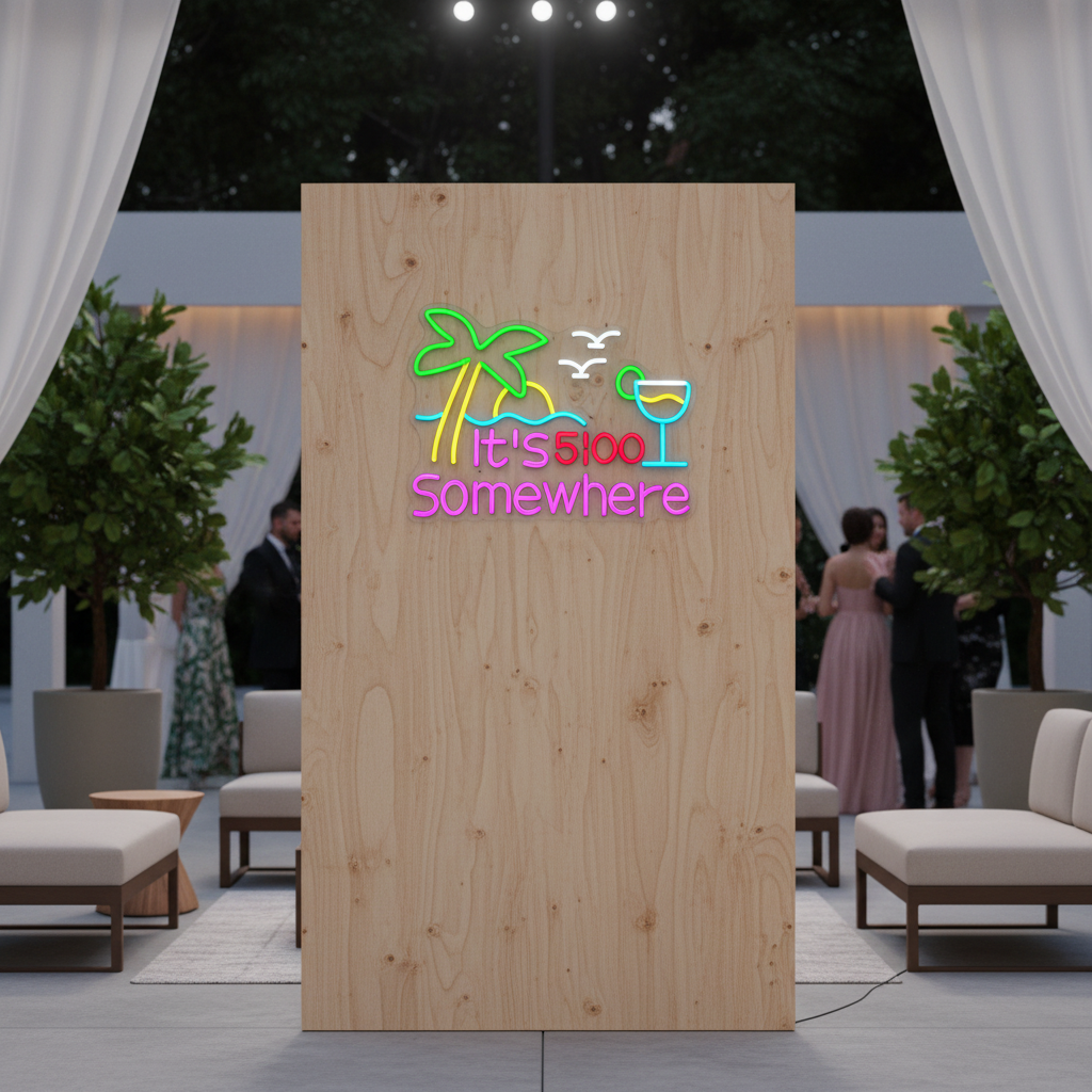 It's 5 O'clock Somewhere Hawaii Beach Holiday Style Vintage Retro Neon Sign