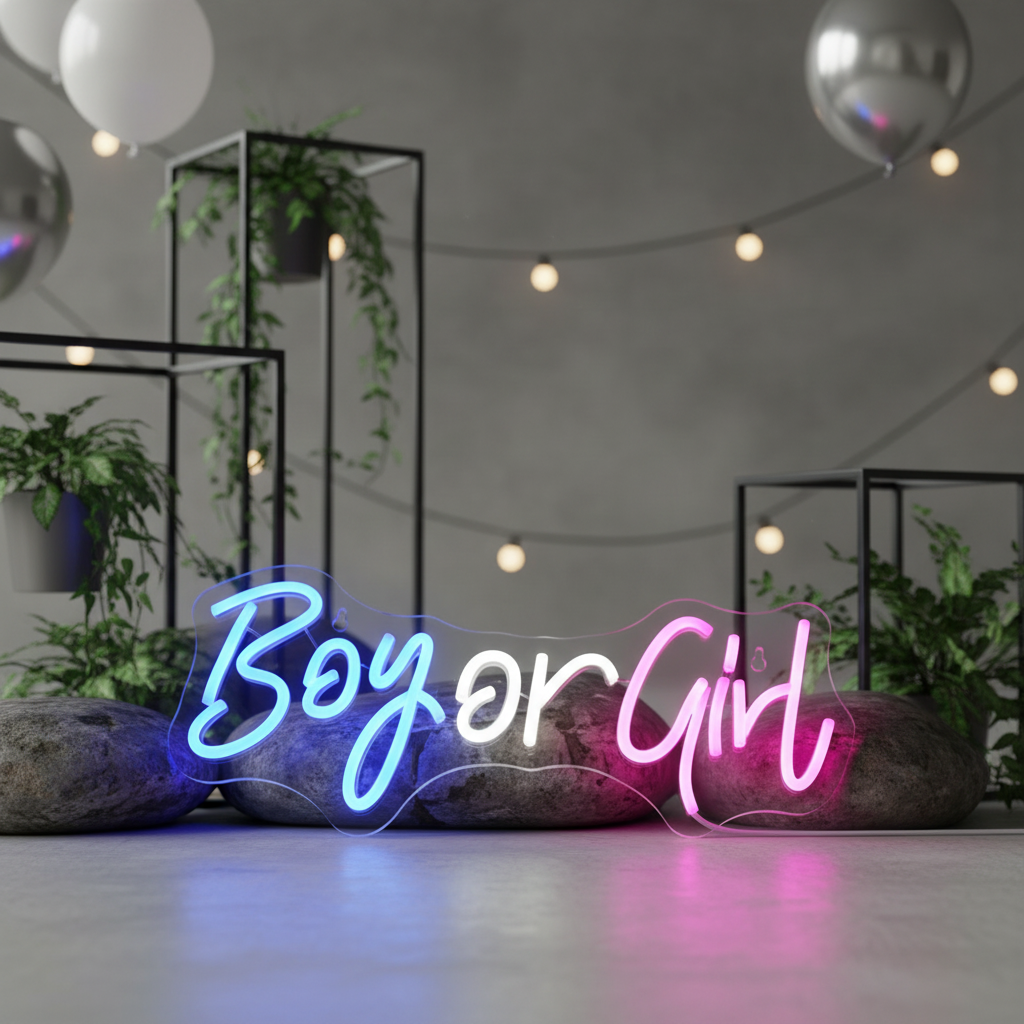Boy or Girl  Neon Sign for Baby Shower&Gender Reveal Party Decor