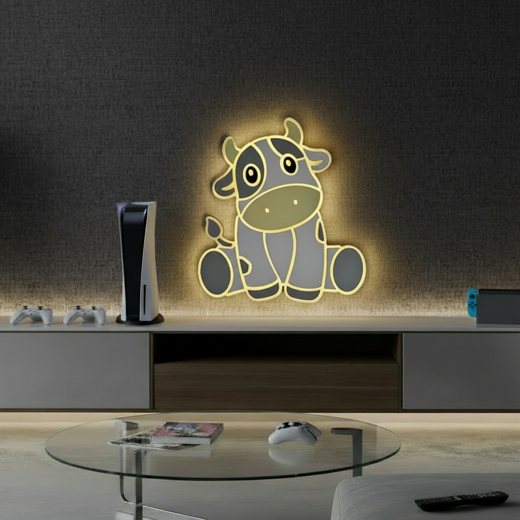 Cute Cow Light Sign Kids Room Decor Sign