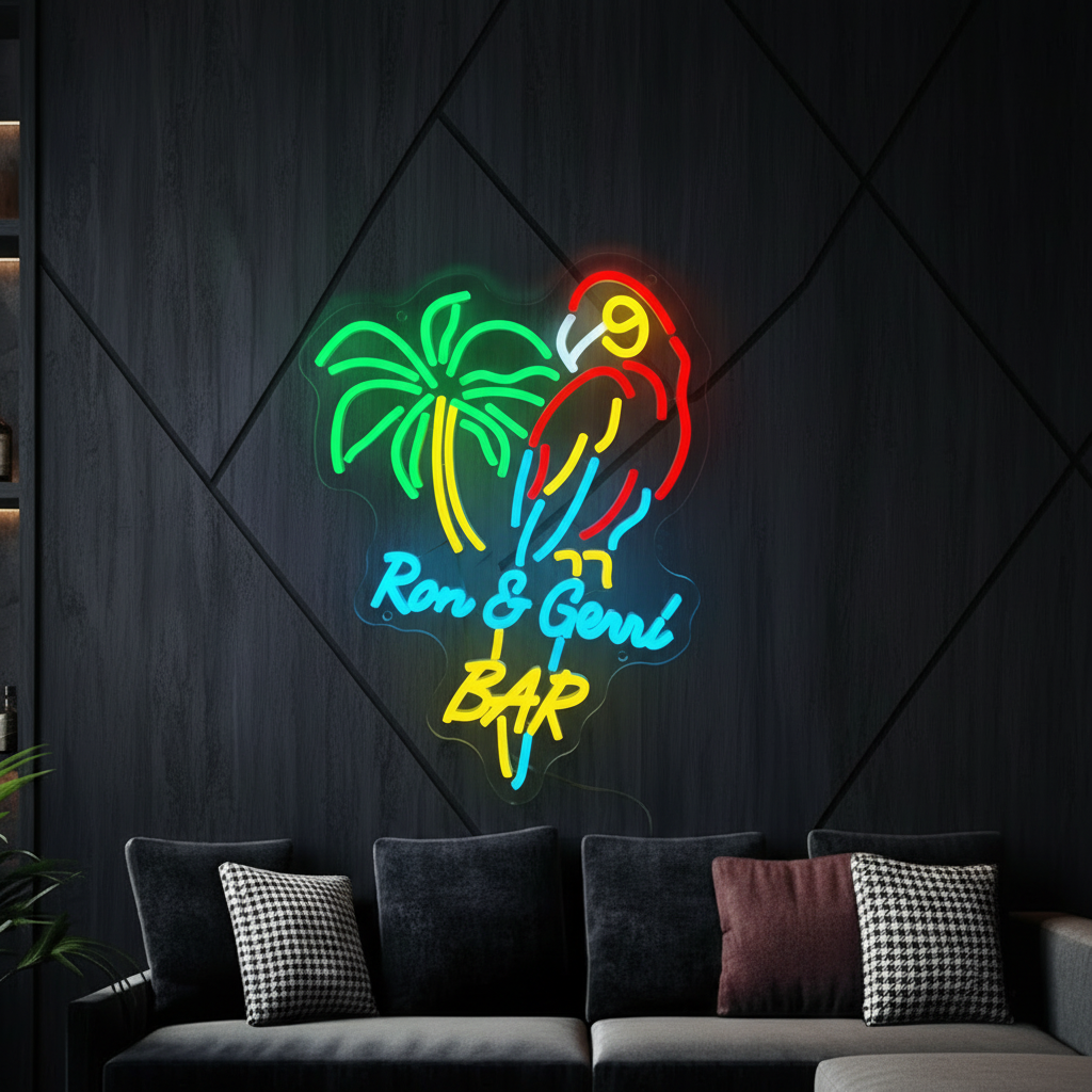 Tiki Bar Parrot Palm Tree Custom Led Neon Sign