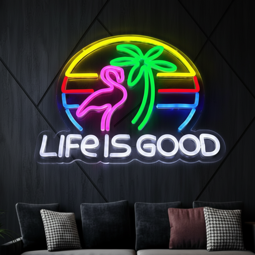 Life Is Good Palm Tree Neon Signs for Bar Wall Decor