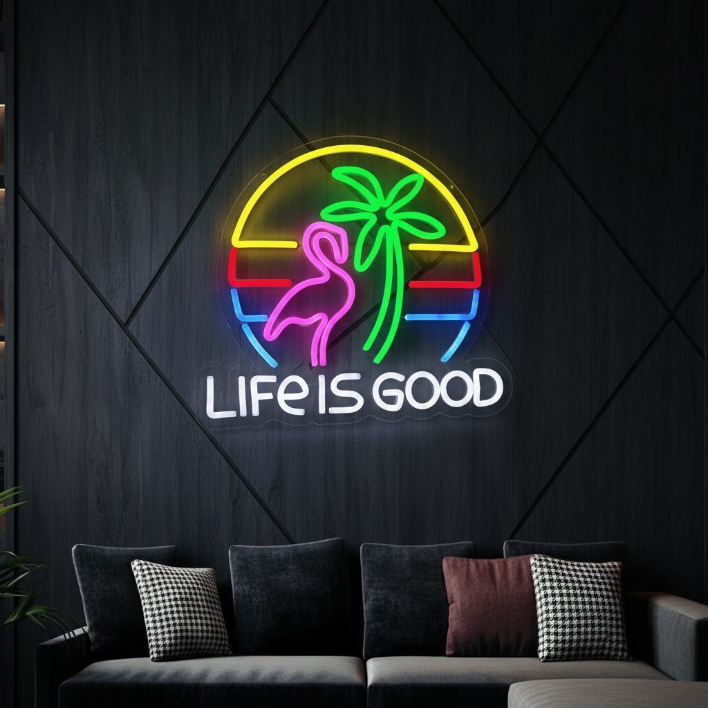 Life Is Good Palm Tree Neon Signs for Bar Wall Decor