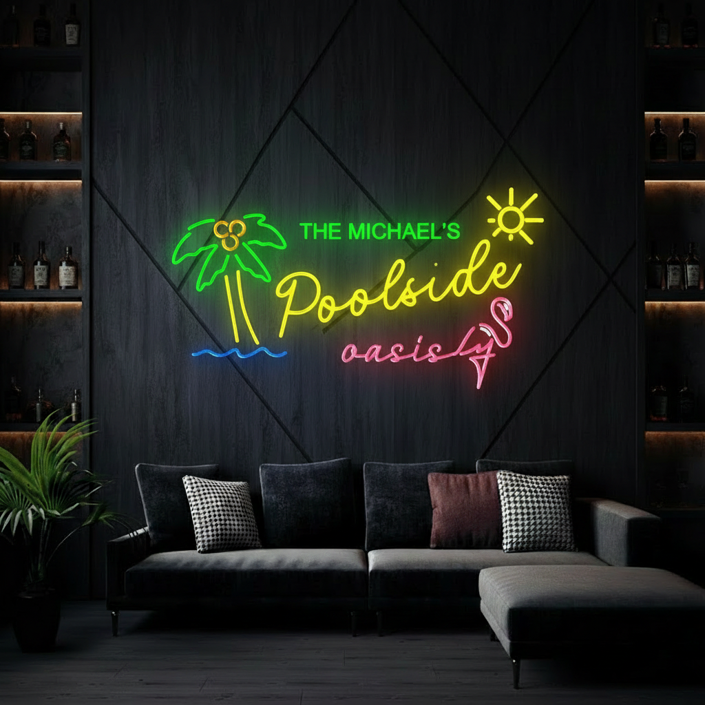 Custom Name Poolside Oasis Neon Sign Swimming Pool Led Neon Sign