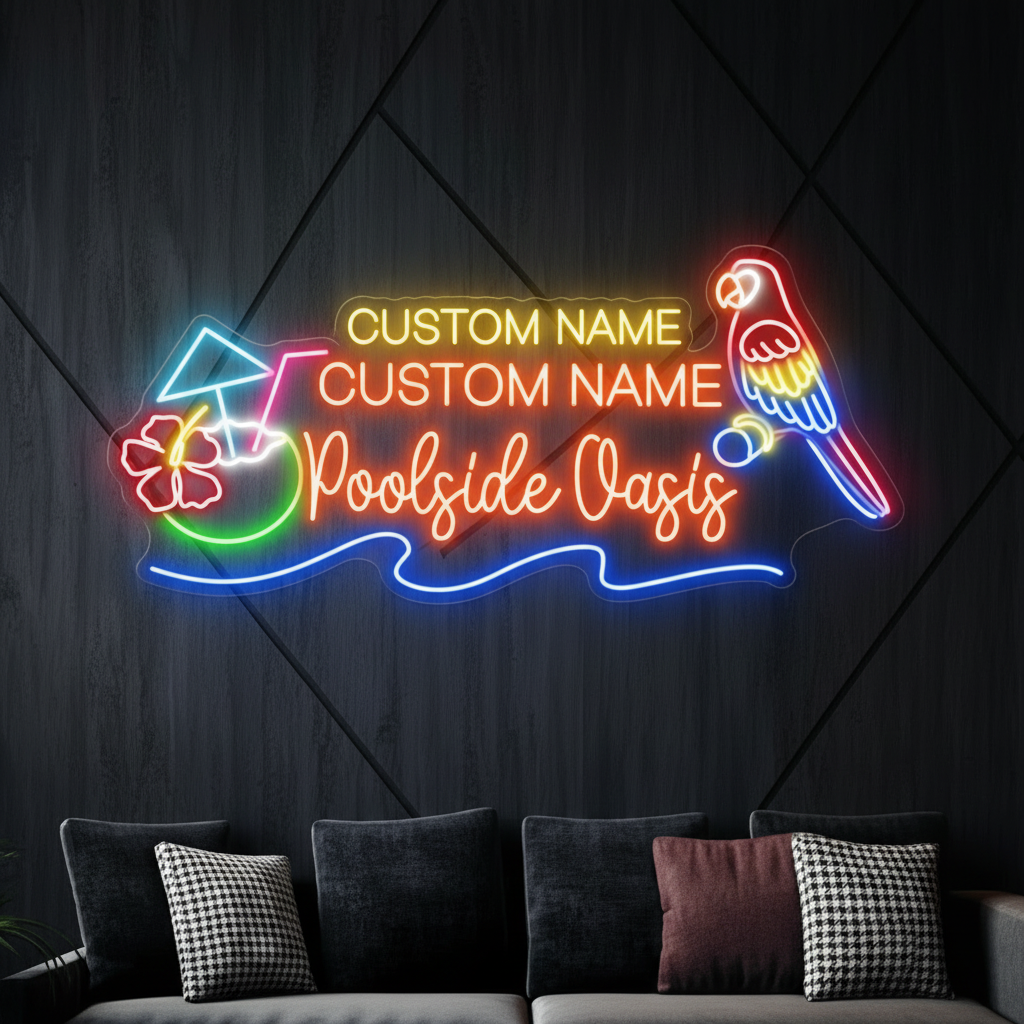 Custom Poolside Oasis Neon Sign Pool Bar Decor Coconut Sign